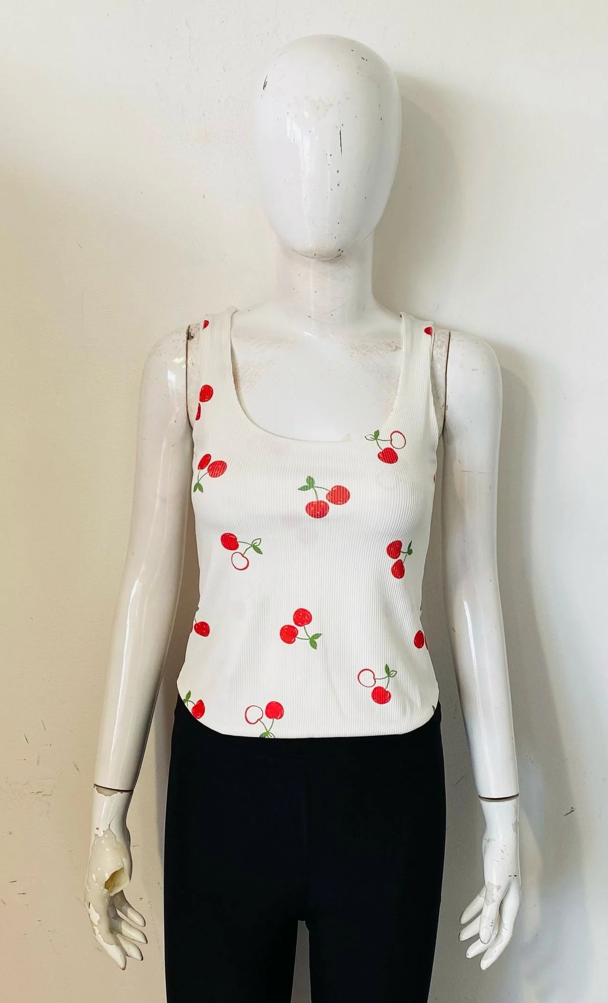 Ribbed Cherry Print Vest Top for Women – Cute Casual Summer Tank