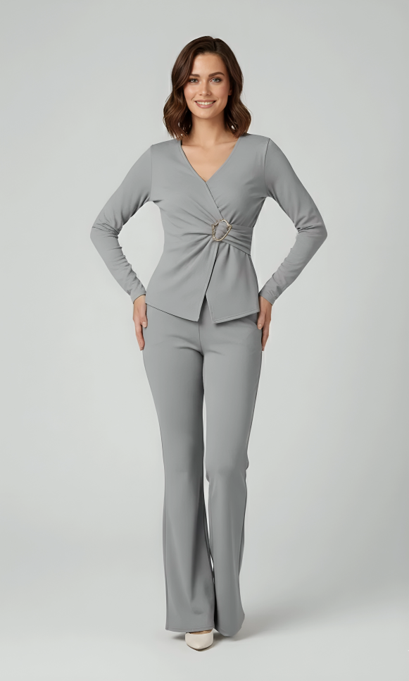Peplum Wrap Top & Trouser Co-ord Set for Women – Elegant Work & Party Outfit