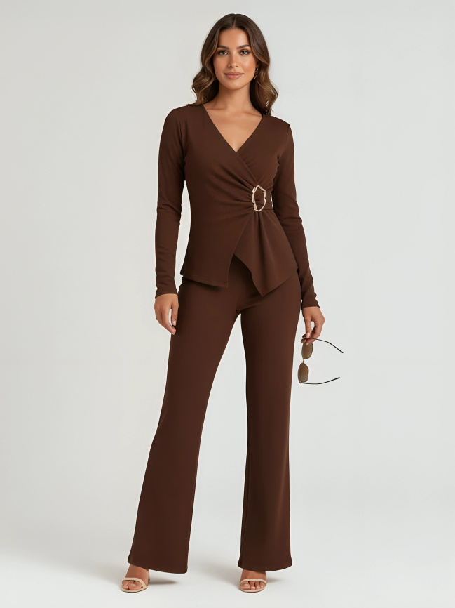 Peplum Wrap Top & Trouser Co-ord Set for Women – Elegant Work & Party Outfit