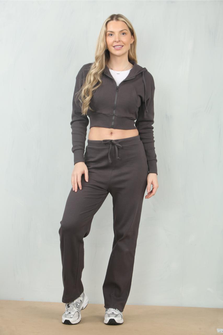 Women’s Ribbed Corset Fit Trousers Set – Stylish Two-Piece Lounge & Casual Outfit