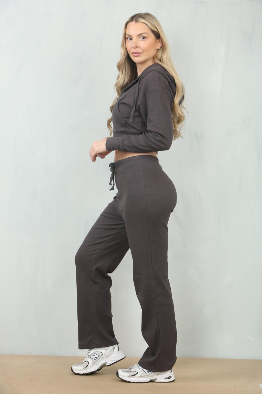 Women’s Ribbed Corset Fit Trousers Set – Stylish Two-Piece Lounge & Casual Outfit