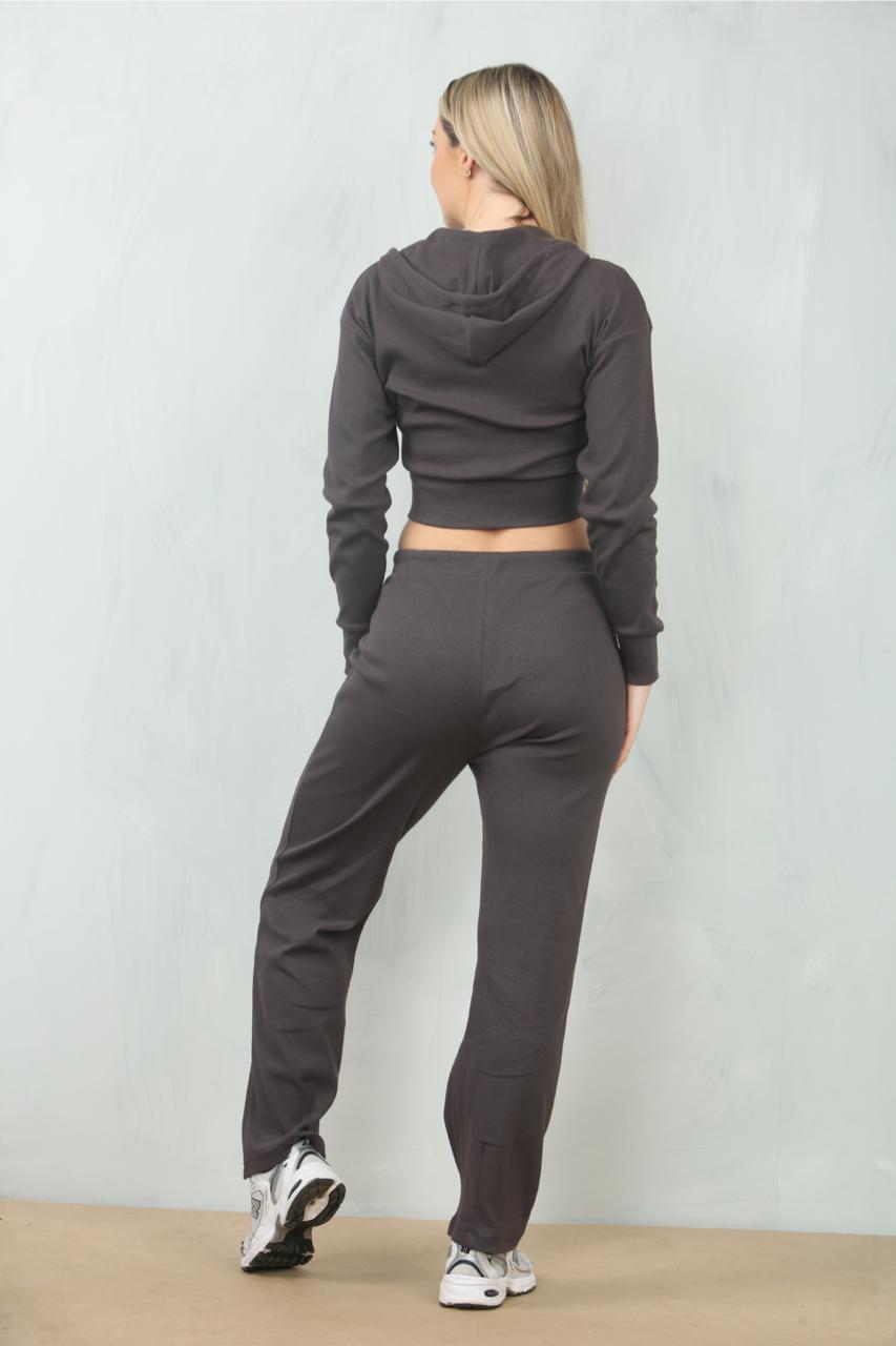 Women’s Ribbed Corset Fit Trousers Set – Stylish Two-Piece Lounge & Casual Outfit