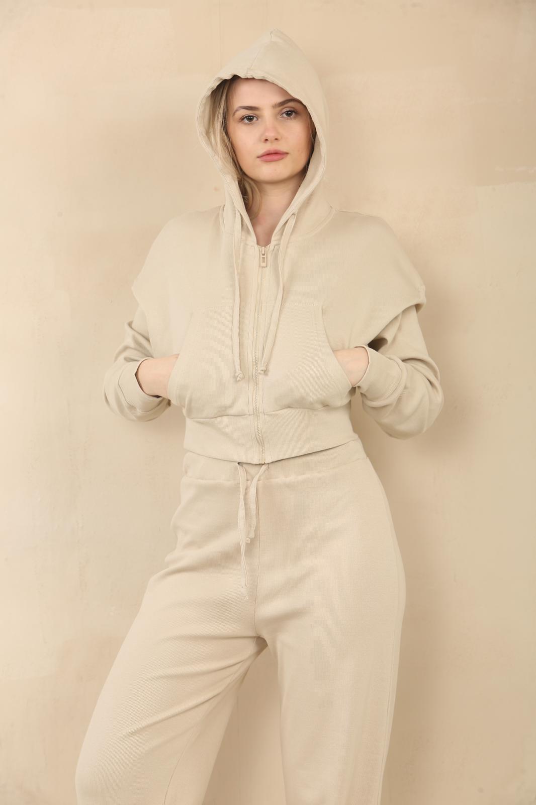 Interlock Cropped Zip Hoodie & Bell Bottom Trousers Set