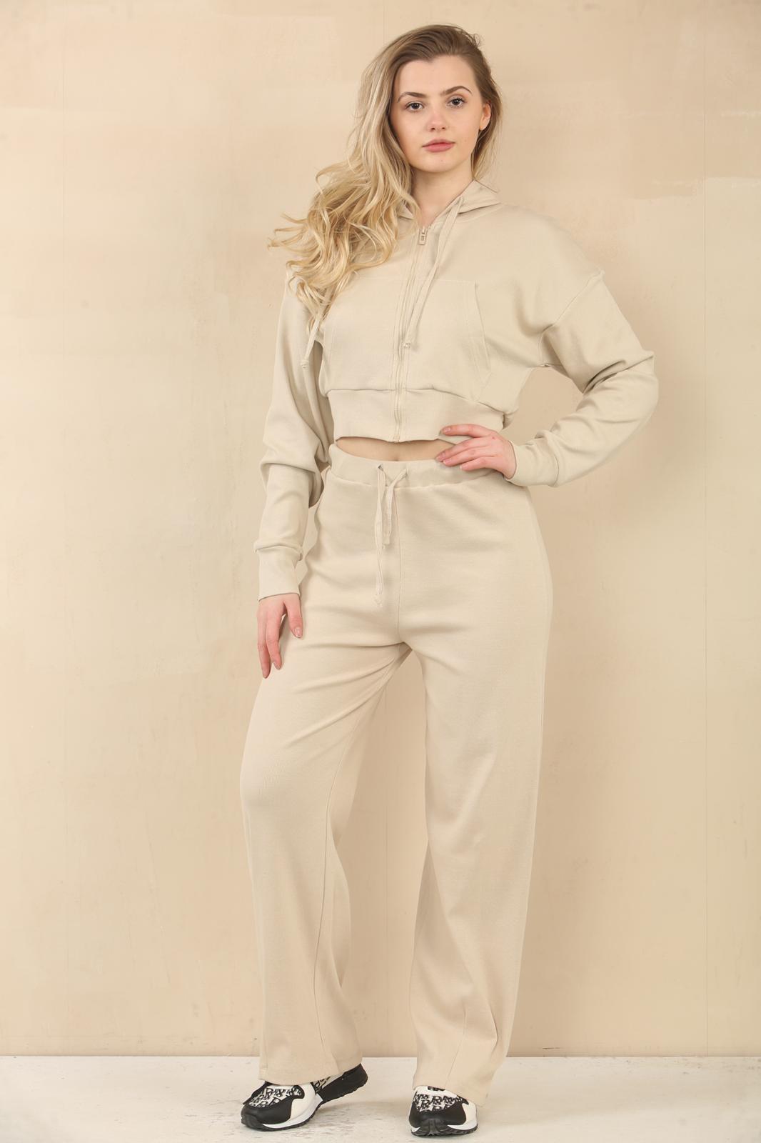 Interlock Cropped Zip Hoodie & Bell Bottom Trousers Set