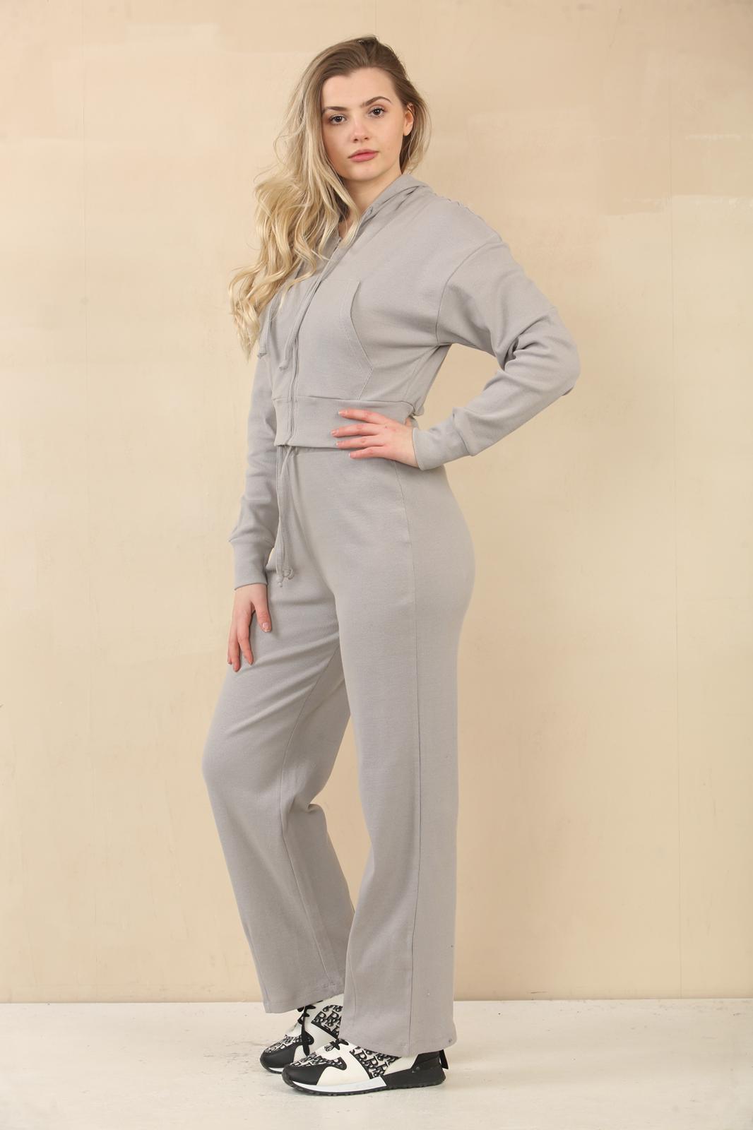 Interlock Cropped Zip Hoodie & Bell Bottom Trousers Set