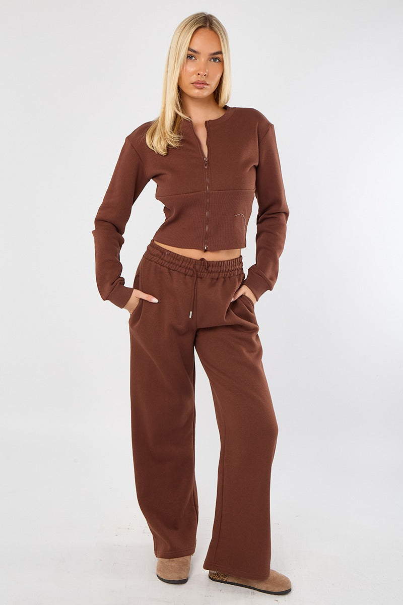 Corset Rib Hem Round Neck Trousers Set