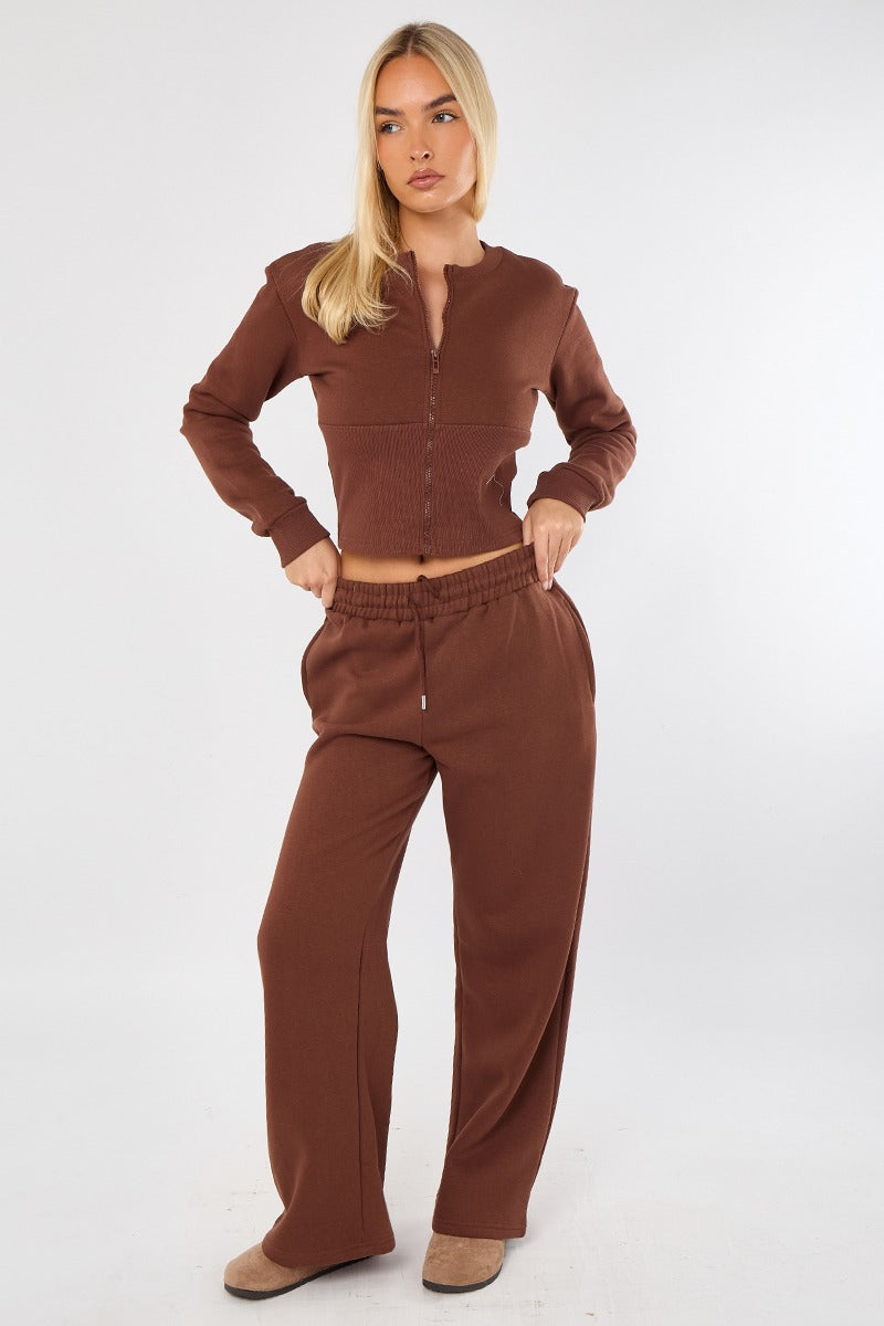 Corset Rib Hem Round Neck Trousers Set
