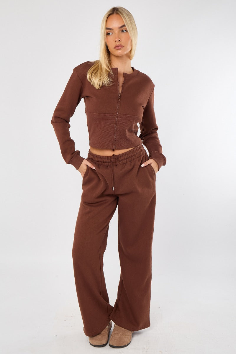 Corset Rib Hem Round Neck Trousers Set
