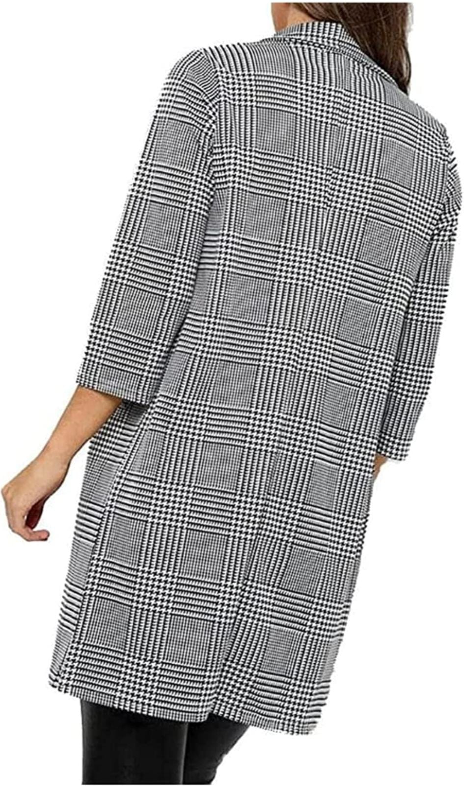 Women’s Checked Duster Blazer – Stylish Long Coat Jacket