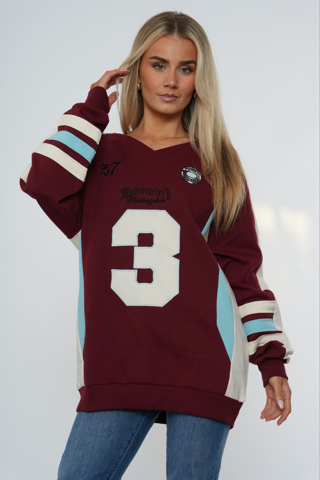 Oversized Sport V-Neck Varsity Sweatshirt