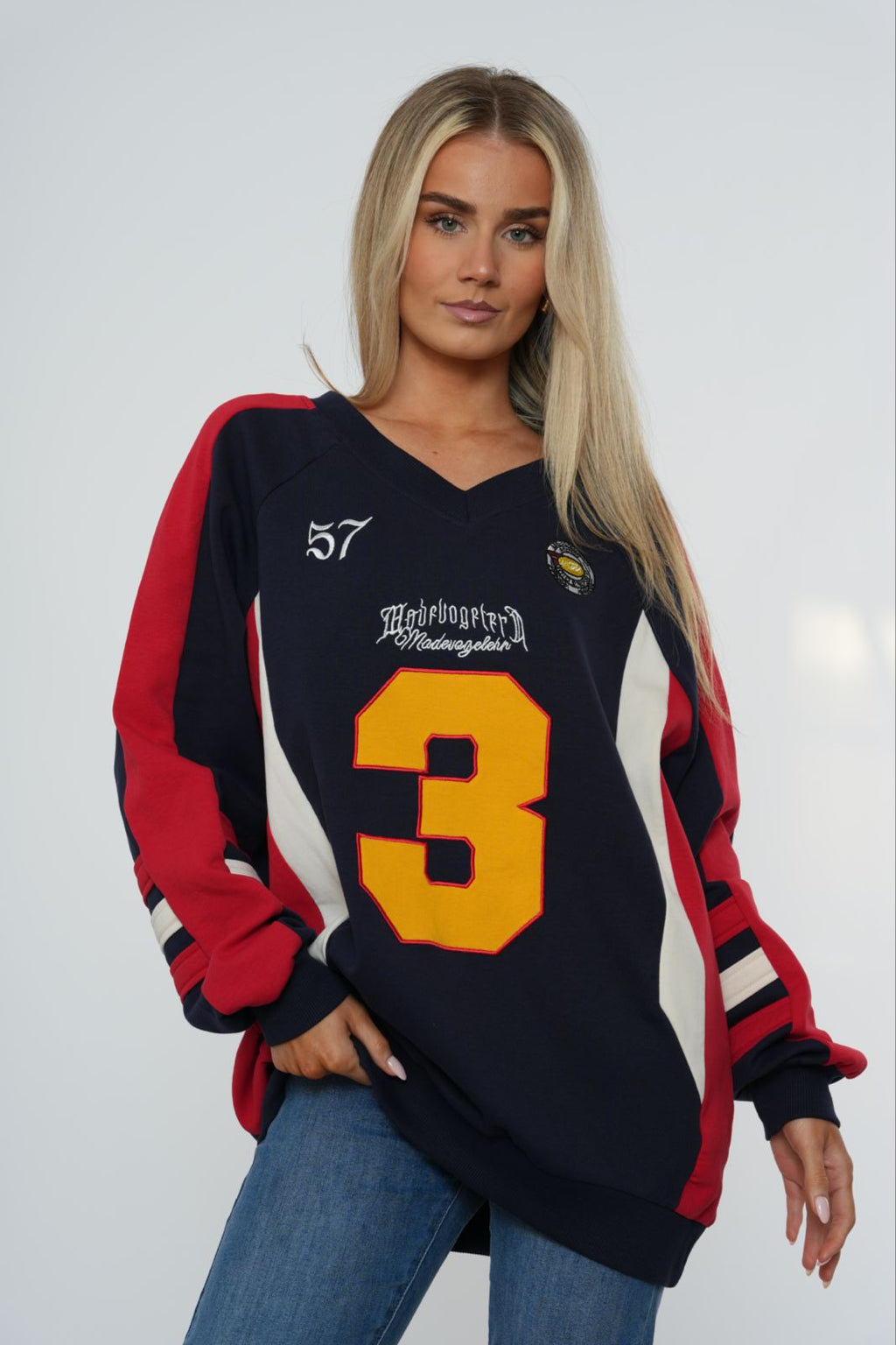 Oversized Sport V-Neck Varsity Sweatshirt