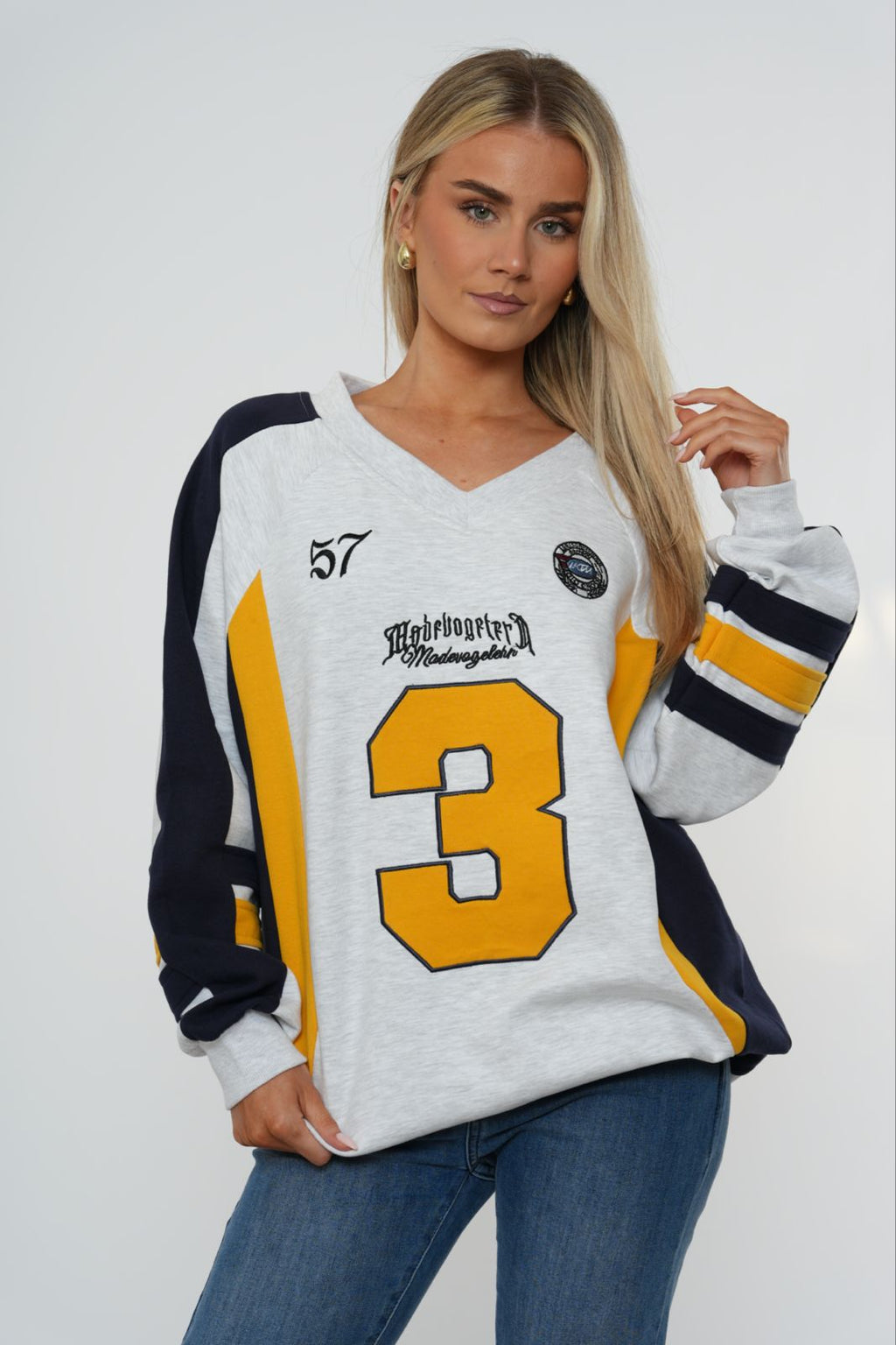 Oversized Sport V-Neck Varsity Sweatshirt