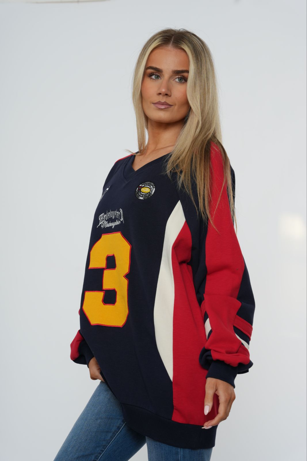 Oversized Sport V-Neck Varsity Sweatshirt