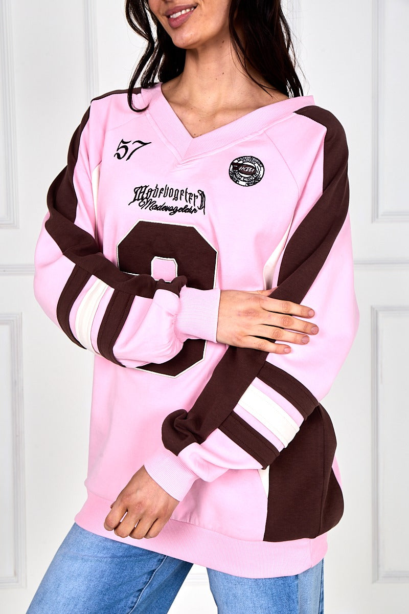 Oversized Sport V-Neck Varsity Sweatshirt