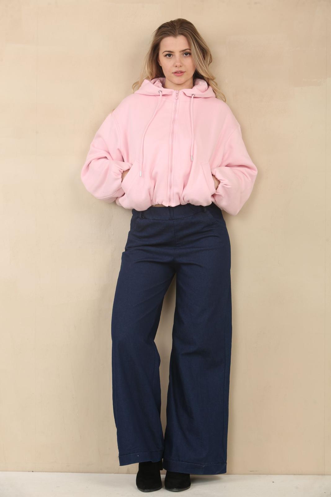 Baby Pink Bubble Hem Cropped Fleece-Lined Jacket – Hooded Zip-Up