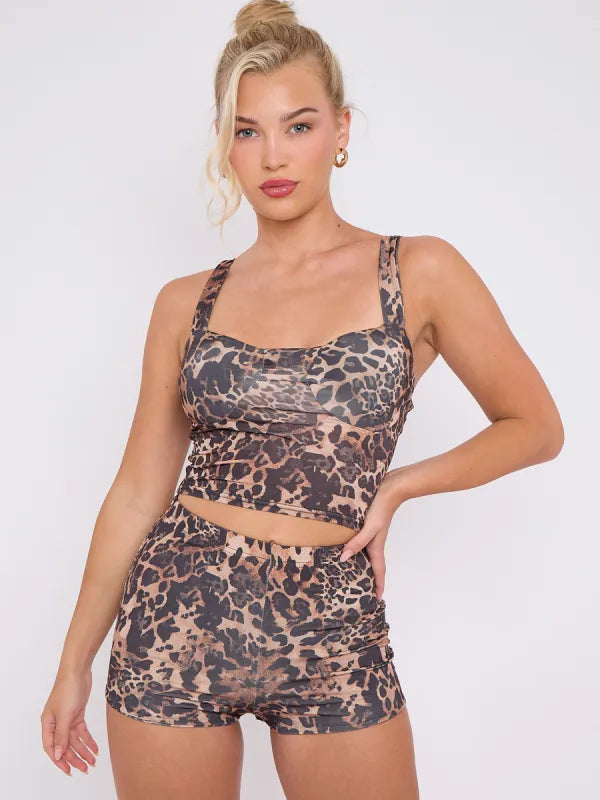 Leopard Print Padded Crop Top & Shorts Co-ord Set – Trendy Summer Outfit